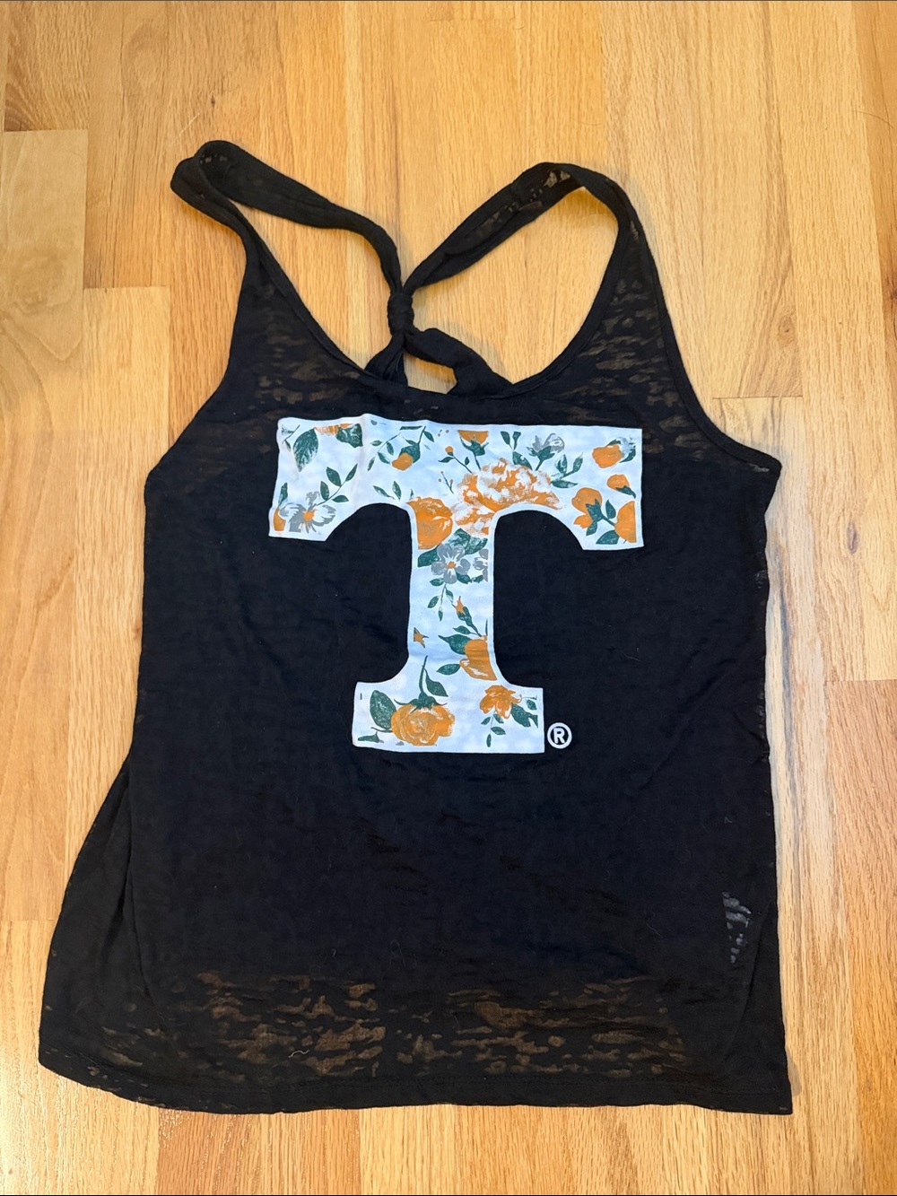 University of Tennessee Floral 'T' Black Racerback Tank Top